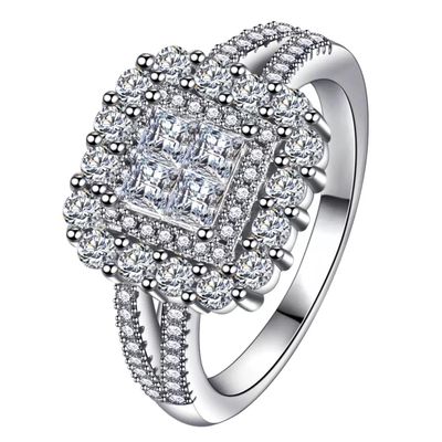 CIUFEWEK S925 Sterling Silver Shiny Full Diamond Engagement Ring Women Exquisite Princess Cut Cubic Zirconia Ring Eternal Diamond Wedding Ring Fashion Jewelry Women Size 6-10 (10)
