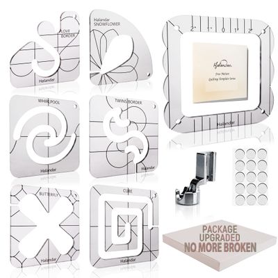Halandar 6 Pcs Free Motion Quilting Template Series with 1 Quilting Frame 1 Ruler Foot 15 Non-Slip Mats 1 Instruction, 3mm Acrylic Templates for DIY Quilting Tool on Sewing Machine Ruler