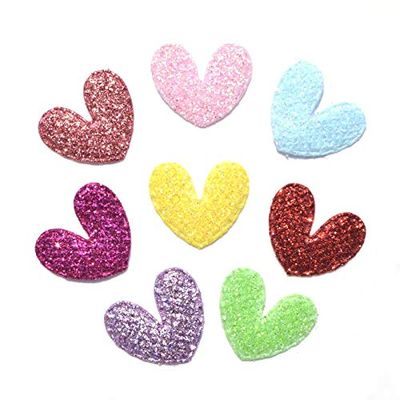YUNSI Patches 50Pcs Mixed Glitter Heart Shape Patches Sewing on Felt Fabric Patch Cloth for Appliques Craft Wedding Decor 18x22mm Clothing Repair Decoration Patches