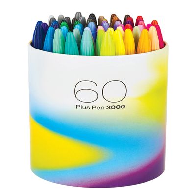 MONAMI Plus Pen 3000 Felt Tip Pens, Fine Point (0.4mm), Coloring/Drawing/Journaling, Assorted Colors, 60-Pack