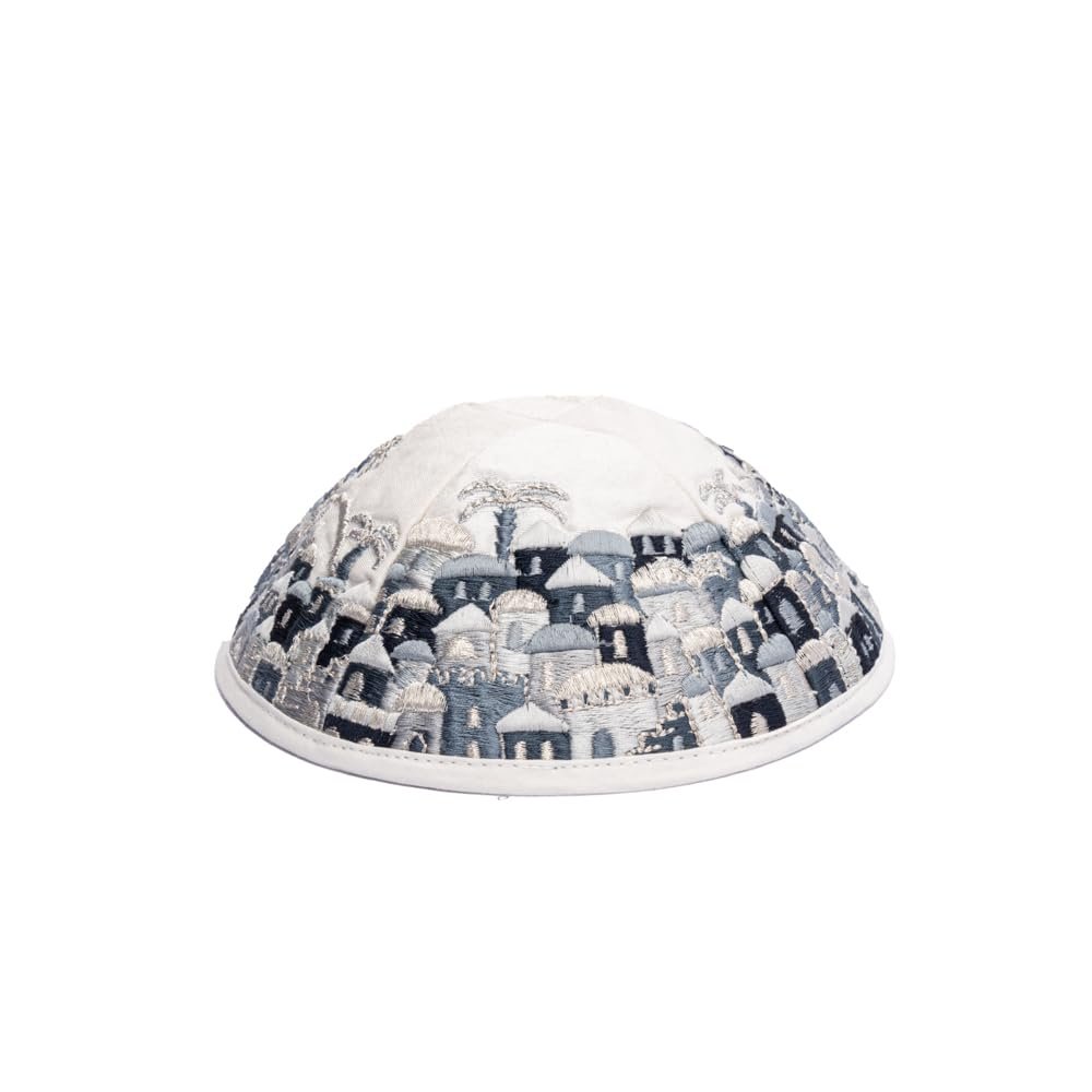 Yair Emanuel Kippah Silk Embroidered Jerusalem 7 Inch Jewish Yarmulke