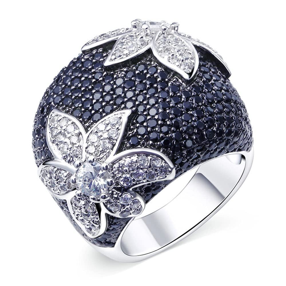 Vintage Two-Tone Retro Exaggerated Micro-Inlaid Cubic Zirconia Cocktail Party Ring Flower Eternity Engagement Wedding Band Ring for Women ST.012 (9)