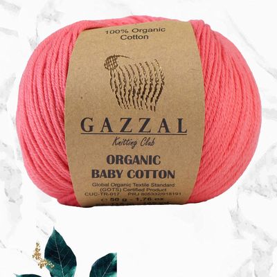 GAZZAL 3 Ball (Pack) Organic Baby Cotton Yarn, Total 5.28 Oz. 100 Cotton, Each 1.76 Oz (50g) 125 Yrds (115 m), Light DK,Global Textile Standard(GOTS) (Vermilion - 419, Pack)