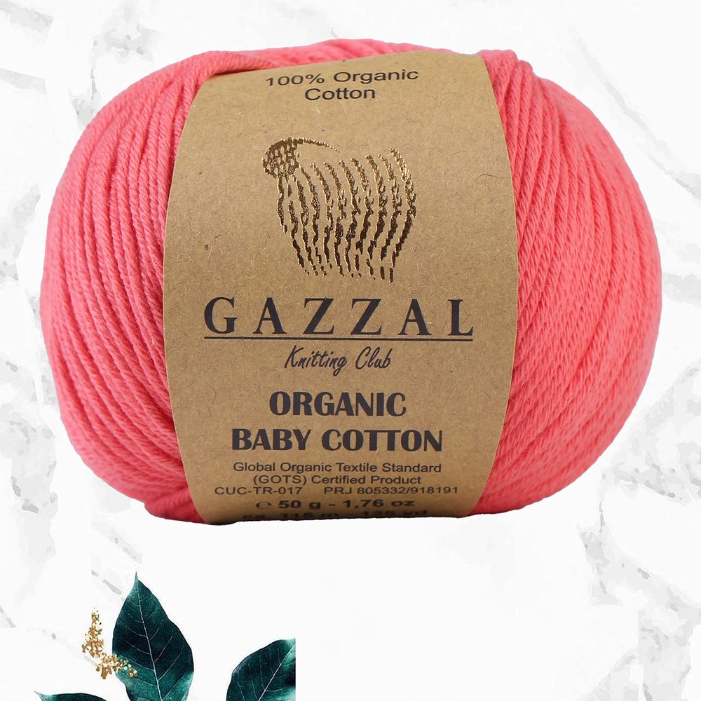 GAZZAL 3 Ball (Pack) Organic Baby Cotton Yarn, Total 5.28 Oz. 100 Cotton, Each 1.76 Oz (50g) 125 Yrds (115 m), Light DK,Global Textile Standard(GOTS) (Vermilion - 419, Pack)