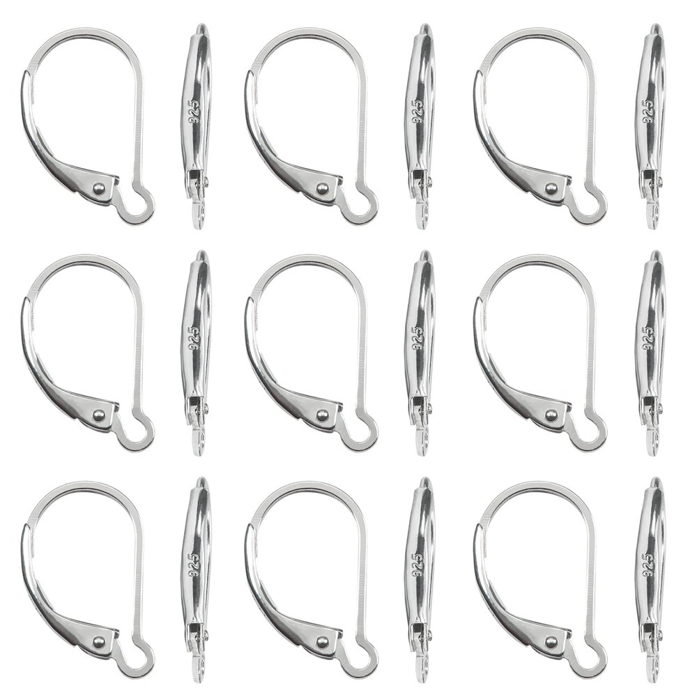 TOAOB 16pcs 925 Sterling Silver Leverback Earring Hooks French Earring Hooks Interchangeable Dangle Ear Wire Silver 10x16mm Lever Back Clasps Ear Findings for Jewelry Making