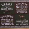 36" X 44" Panel Cabin Quotes Welcome to The Cabin Woods Forest Cottage Green Cotton Fabric Panel (D770.79) view 1