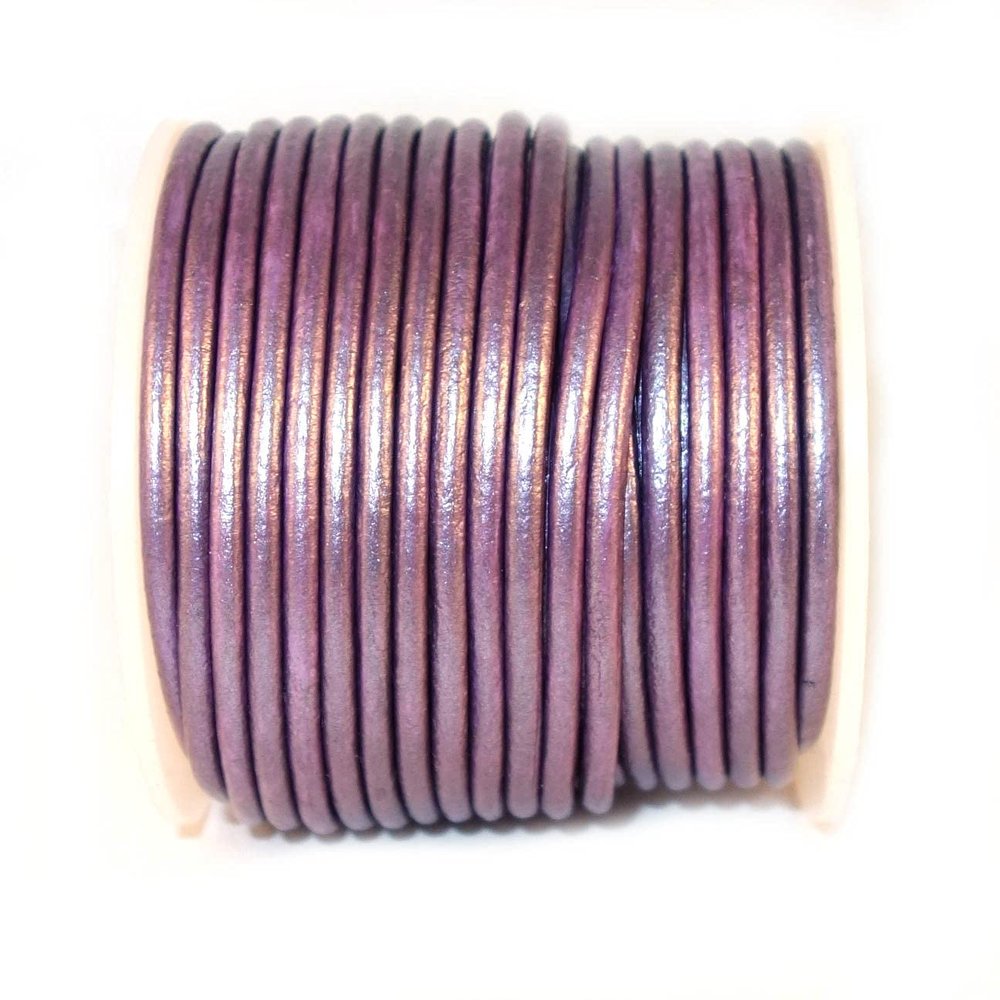 Cords Craft 1.5mm Metallic Round Leather Cords, Genuine Leather for Jewelry Making, DIY Craft Work, Necklace & Hobby Projects (Metallic Lavender, 21.87 Yards)