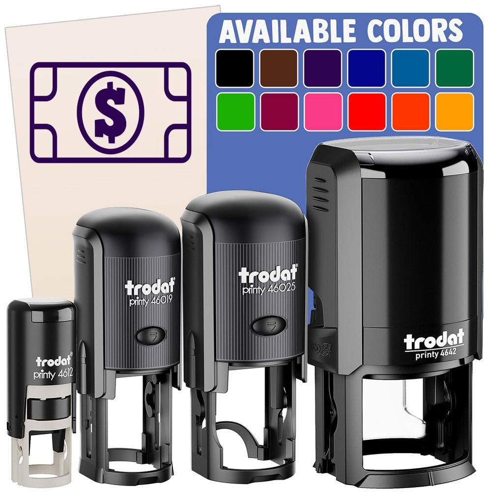 Money Cash Bills Self-Inking Rubber Stamp Ink Stamper for Stamping Crafting Planners - 1-1/2 Inch Large - Blue Ink