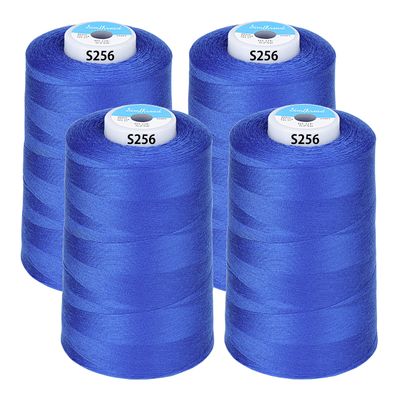 Simthread All Purpose Sewing Thread from 100% Spun Polyester for Serger, Overlock, Merrow, Quilting Sewing 4 Big Cones of 5000M (5500 Yards) Each - 40S/2 Blue