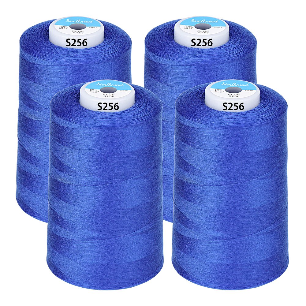 Simthread All Purpose Sewing Thread from 100% Spun Polyester for Serger, Overlock, Merrow, Quilting Sewing 4 Big Cones of 5000M (5500 Yards) Each - 40S/2 Blue
