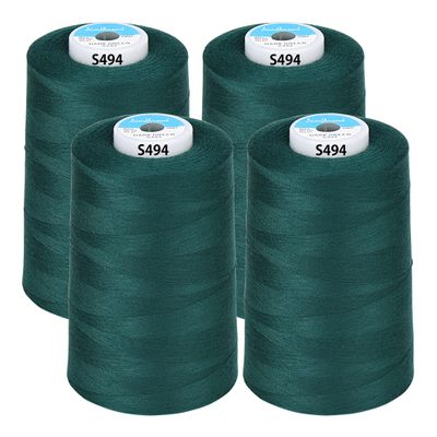 Simthread All Purpose Sewing Thread from 100% Spun Polyester for Serger, Overlock, Merrow, Quilting Sewing 4 Big Cones of 5000M (5500 Yards) Each - 40S/2 Dark Green