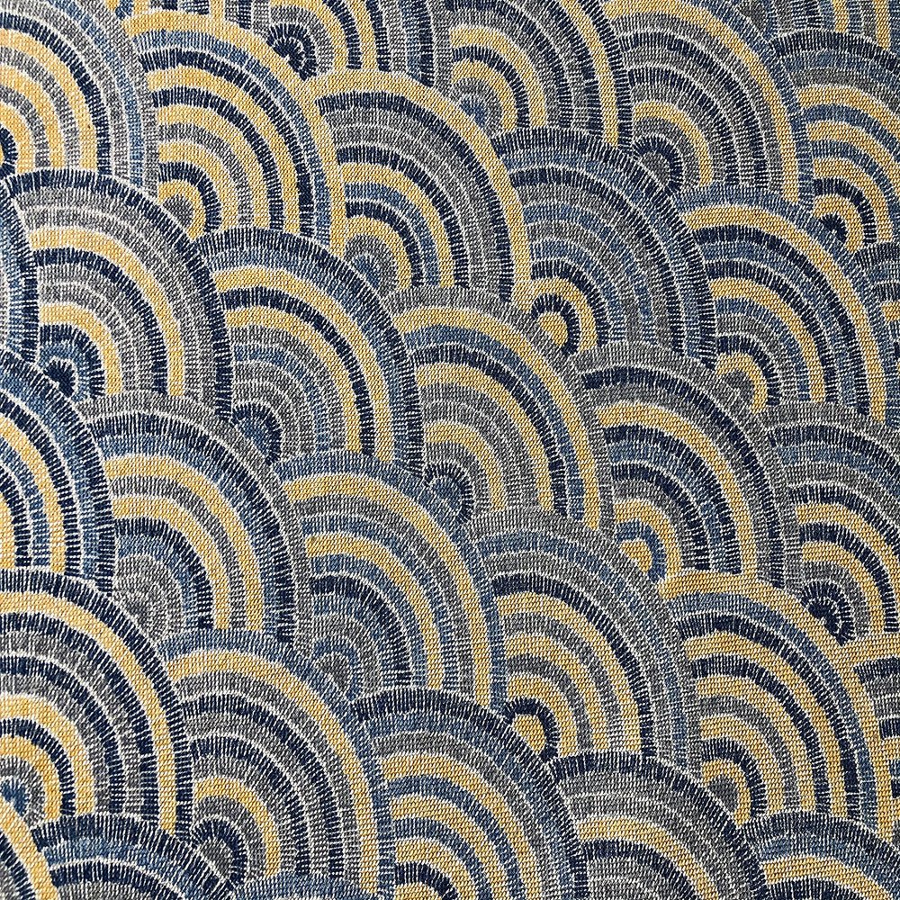 Rainbow Fan Art Deco Peacock Fan Damask Fabric - Furnishing, Curtains, Upholstery Material - 55" Wide - Blue & Mustard (Sold BY THE Yard)