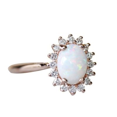 Vintage Style Cubic Zirconia Ornate Filigree Oval Flower White Opal Ring 925 Sterling Silver Birthstone Rings Princess Diana Inspired Statement Engagement Ring Fine Jewelry for Women ST.061 (5)