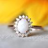 Vintage Style Cubic Zirconia Ornate Filigree Oval Flower White Opal Ring 925 Sterling Silver Birthstone Rings Princess Diana Inspired Statement Engagement Ring Fine Jewelry for Women ST.061 (5) view 3