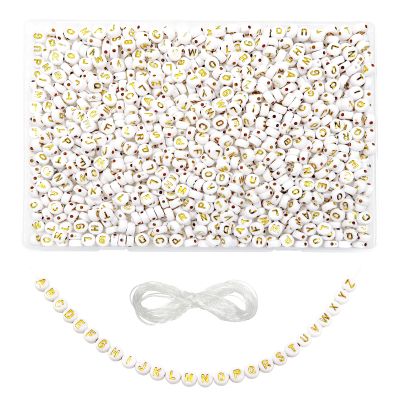 TOAOB 1000pcs Acrylic Letter Beads 4x7mm Round Alphabet Beads Gold Letter A to Z Bead with Elastic String for DIY Jewelry Making Friendship Bracelets Necklaces Keychains