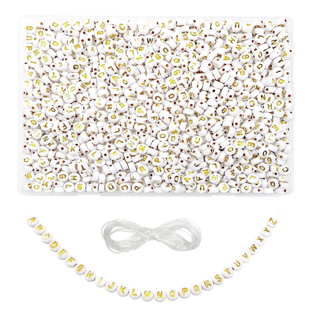 TOAOB 1000pcs Acrylic Letter Beads 4x7mm Round Alphabet Beads Gold Letter A to Z Bead with Elastic String for DIY Jewelry Making Friendship Bracelets Necklaces Keychains