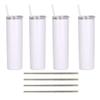 Ink Trendz 4 Pack Sublimation Blank Shimmer Skinny Straight Tumbler Stainless Steel 20 ounce Tumblers with Straws & Individually Boxed Polymer Sublimation Coating (Non-Shimmer/Gloss White, 4 Pack) view 1