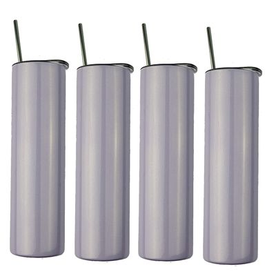Ink Trendz 4 Pack Sublimation Blank Shimmer Skinny Straight Tumbler Stainless Steel 20 ounce Tumblers with Straws & Individually Boxed Polymer Sublimation Coating (Shimmer Purple, 4 Pack)