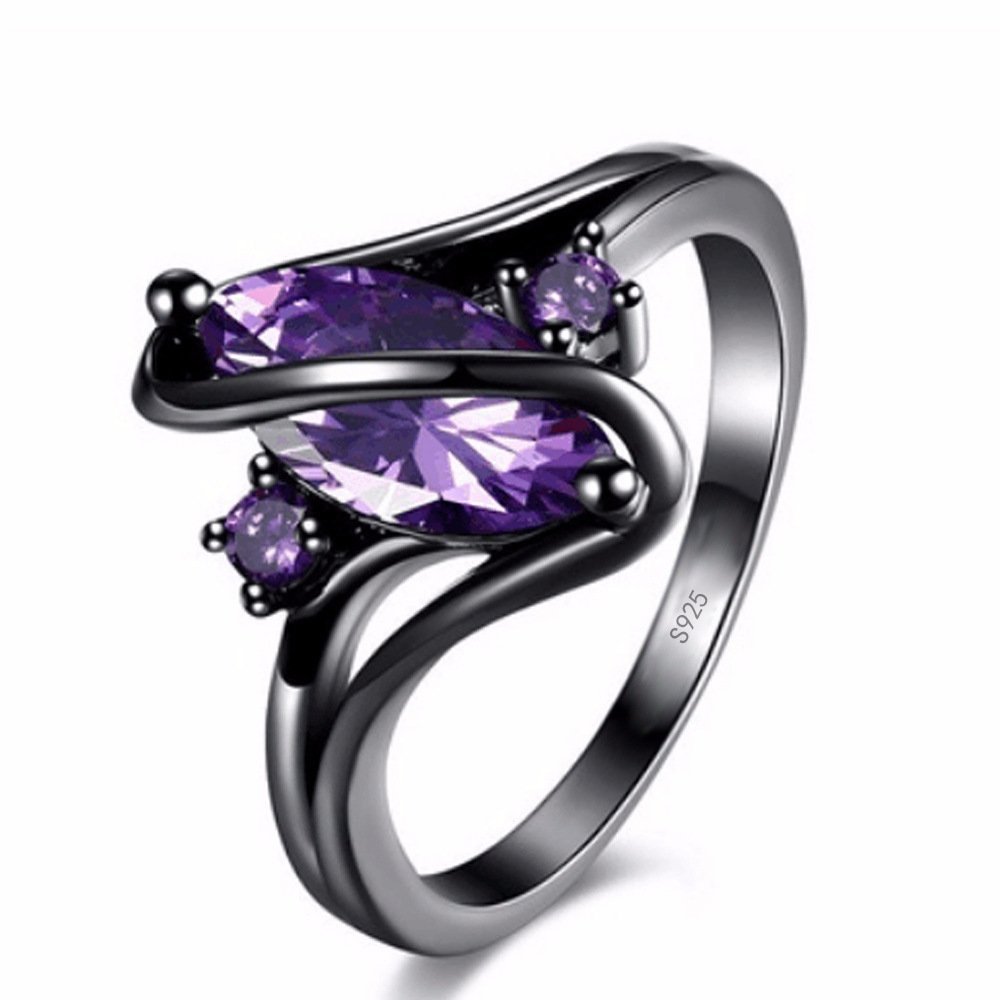 Trendy Engagement Wedding Rings Women Horse Eye Cz Black Gold Rings Marquise Cut Cubic Zirconia Amethyst Multi Row Ring Eternity Engagement Wedding Band Ring for Women ST.066 (7)
