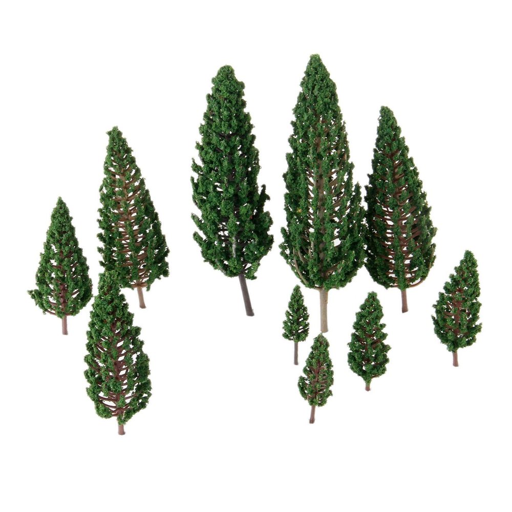 DUO ER 10Pcs 4.8-16cm Landscape Scenery Model Green Pine Trees Railroad Train Layout Diorama Panorama 1/50-1/400 Scale Artificial Plant