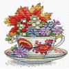 Autumn Cup Cross Stitch kit. Flowers Cross Stitch Pattern on Aida 14 Count Canvas. Beginner Cross Stitch by MP Studia. SM-604 view 1