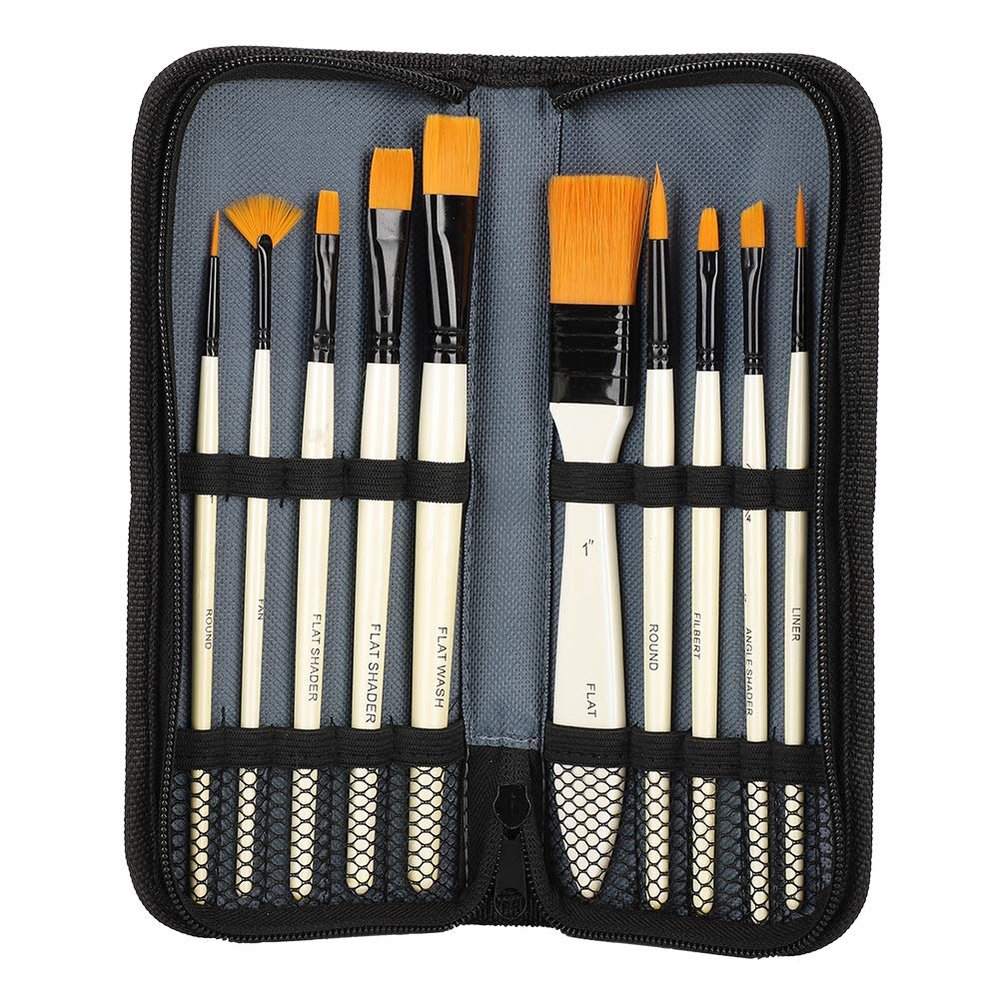 10Pcs Paint Brushes Set Nylon Paintbrushes for Watercolor Gouache Acrylic Painting Tool with Storage Bag