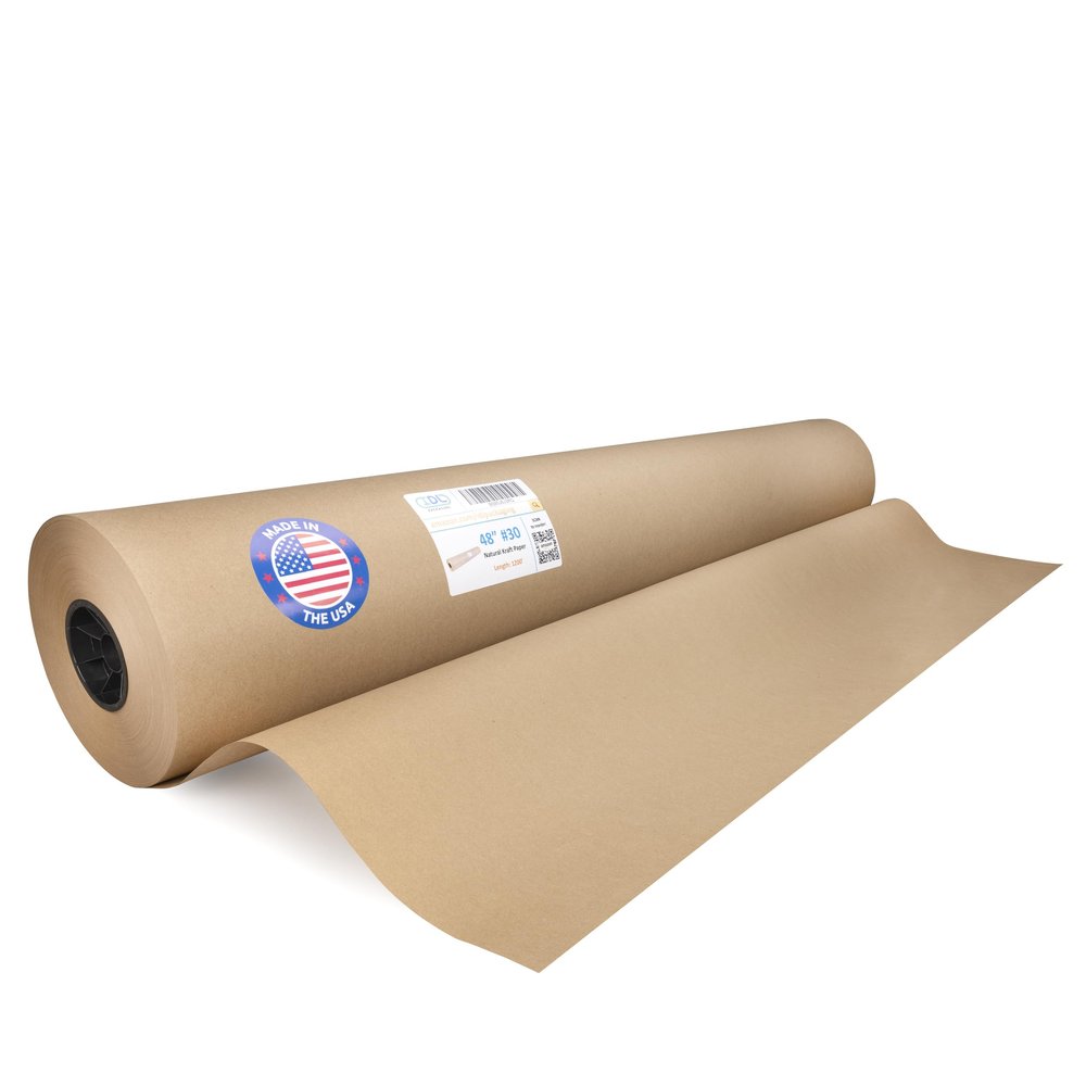 IDL Packaging 48" x 14400" (1200 feet) - USA-Made Large Brown Kraft Paper Roll - 30lb Thickness - Natural Kraft Wrapping Paper for Packing, Void Filling - Craft Material for Kids Art Projects