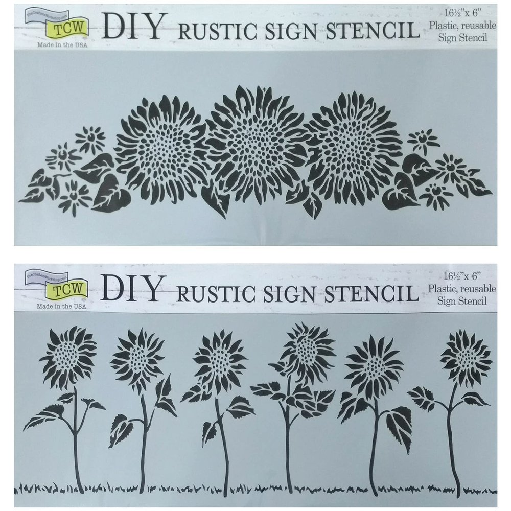 Sunflower Stencils for Painting - on Wood, Walls, Fabric, Furniture, Canvas, DIY Home Decor - Reusable 16.5 x6 Inch Sun Flower Stencil Template Set for Stenciling on Door, Porch, Craft, Welcome Sign