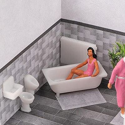 FALLER HO Scale Bathroom Interior Tiles and Fixtures Set -- Printed Tile, Molded Fixtures