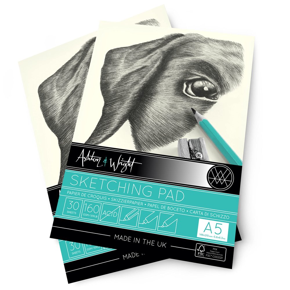 Ashton and Wright - A5 5.8"" x 8.3"" Classic Ivory Sketching Pad - 160gsm Paper - 30 Sheets - Pack of 5