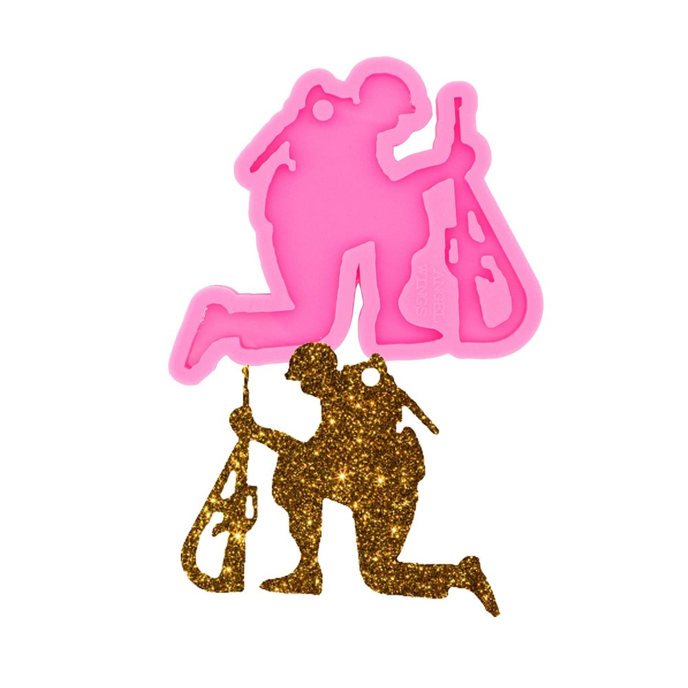 Shiny Glossy Squatting Soldier Shape Keychain Silicone Mold with Hole Candy Crystal Mold Necklace Jewelry Epoxy Resin Mold Resin Crafting Molds for Luggage Tag Pendant