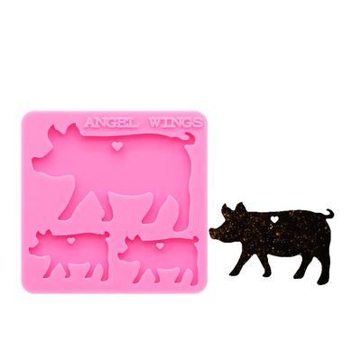 Super Shiny Pig Mother/Baby Family Resin Silicone Molds Keychain Resin Mold Key Ring Epoxy Resin Mold Animal Family Epoxy Resin Craft Polymer Clay Mold
