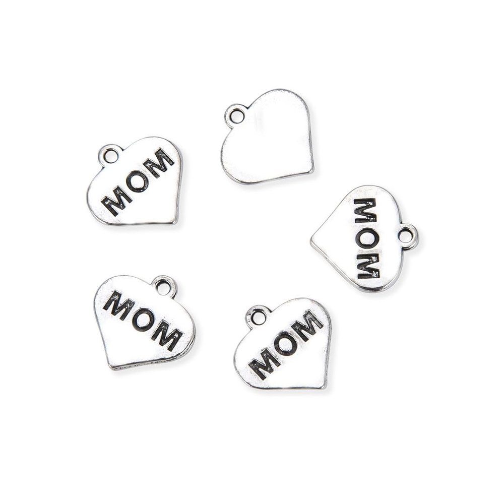 100pcs Best Mom Heart Charm 15.6mm One Sided Heart Drop Pendants Antique Silver For DIY Craft Jewelry Making MC-D19