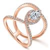 Fashion 925 Sterling Silver Womens Gemstone Ring Personality Double C-Shaped Horse Eye Zircon Ring 18K Rose Gold Eternal Engagement Wedding Ring for Women ST.174 (Rose, 6) view 2