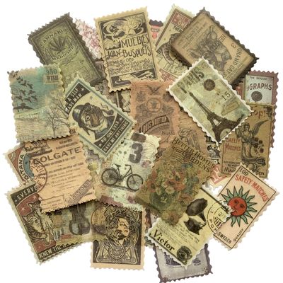 Cotrida 60pcs Vintage Postage Stamp Stickers, Aesthetic Modern Deco Paper Sticker for Scrapbooking, Journaling Supplies, Planners, Kid DIY Art Crafts