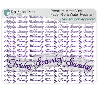 Weekly Planner Stickers/Days of Week / 15 Weeks DIY Calendar/Mini Transparent Weekly/Essential Productivity Life Planner Stickers/Bullet Bujo Journal/Appointments (Plum)