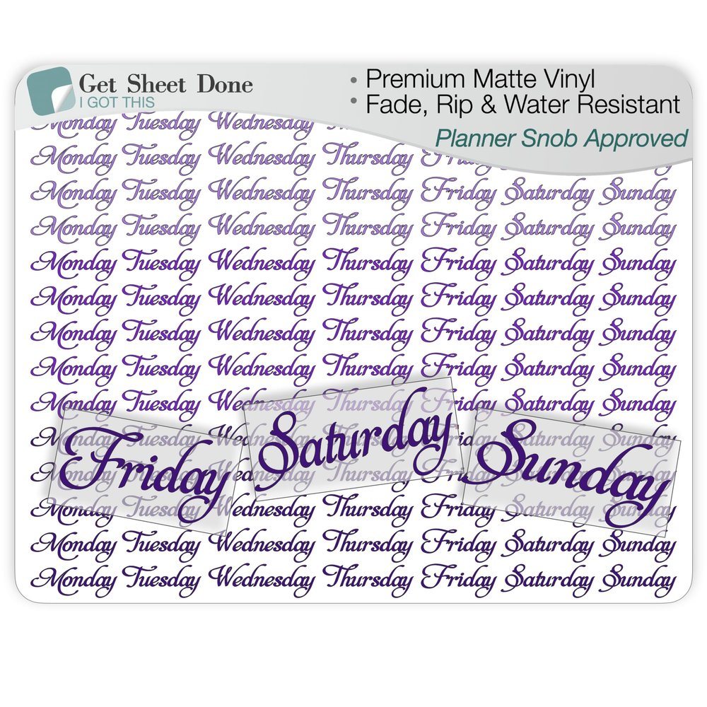 Weekly Planner Stickers/Days of Week / 15 Weeks DIY Calendar/Mini Transparent Weekly/Essential Productivity Life Planner Stickers/Bullet Bujo Journal/Appointments (Plum)