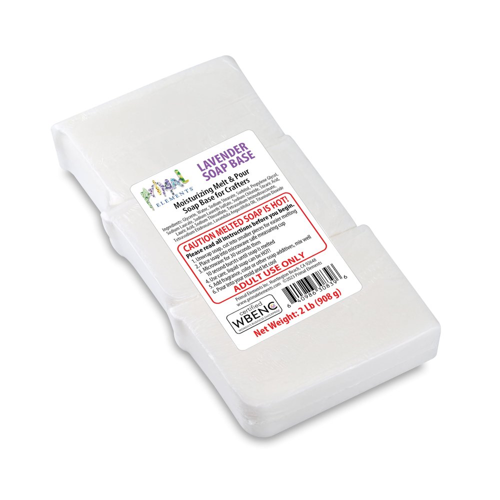 Primal Elements Lavender Essential Oil Soap Base - Moisturizing Melt and Pour Glycerin Soap Base for Crafting and Soap Making, Vegan, Cruelty Free, Easy to Cut - 2 Pound