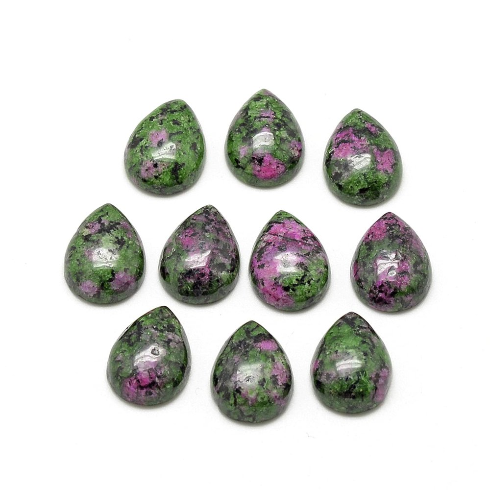 Fashewelry 50pcs Teardrop Natural Ruby in Zoisite Stone Cabochons Flatback Cameo Healing Gemstone Bead Pieces No Hole 13-14x9-10mm for Bezel Pendant Necklace Bracelet Ring Earring Craft