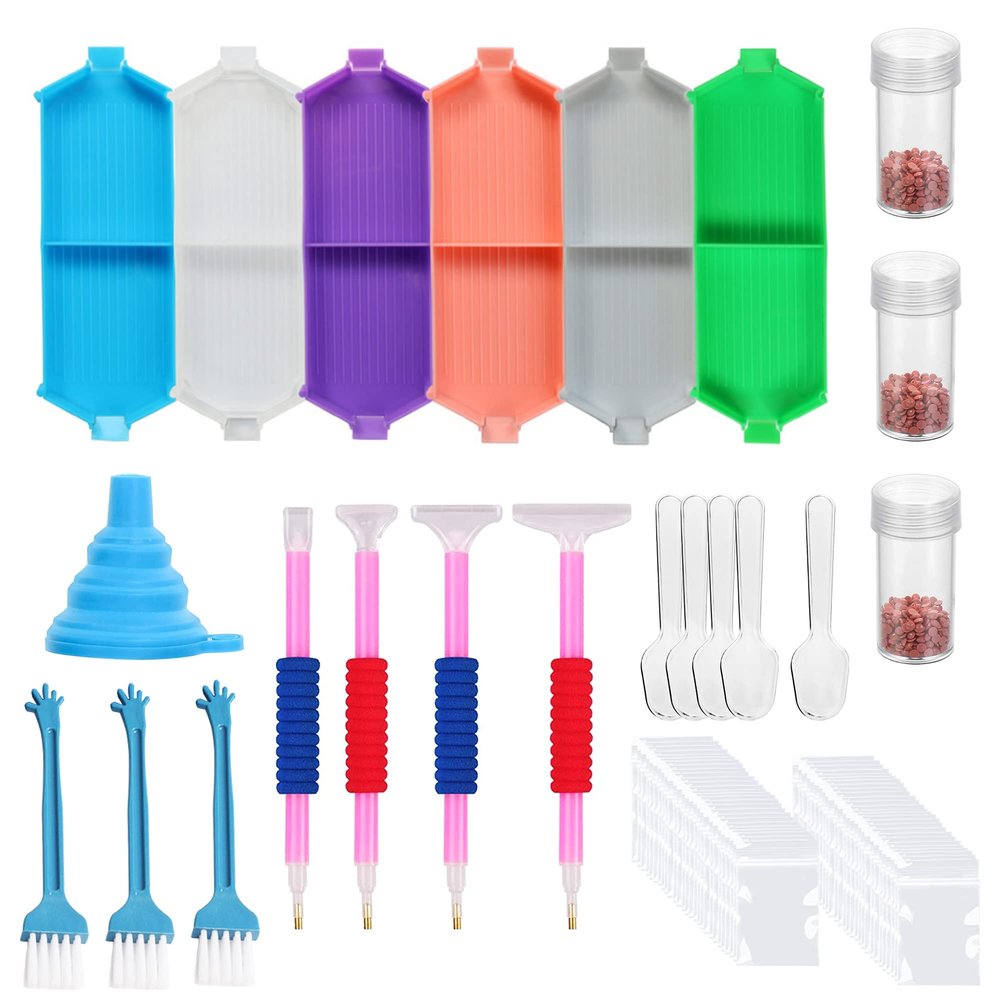 Allazone 23 Pack Large Capacity Diamond Painting Tray Set, Bead Sorting Trays, Funnel, Cleaning Brush, Glue Clay for Diamond Painting Accessories