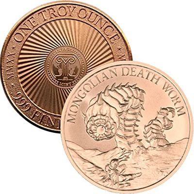 Jig Pro Shop Intaglio Mint Cryptozoology Series 1 oz .999 Pure Copper Medallion (Mongolian Death Worm)