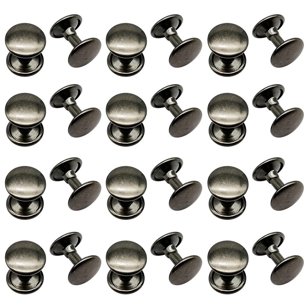 homeemoh 50 Sets Metal Double Cap Leather Rivets, 10x10 mm Round Rivet Metal Studs for DIY Leather Crafts Belts Wallets Bags Clothes Shoes Repair Decoration,Gun Black