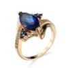 18K Gold Plated Shiny Half Full Diamond Marquise Cut Cubic Zirconia Sapphire Ring Red Garnet Gemstone Ring Eternity Engagement Wedding Band Ring for Women ST.208 (Yellow Gold/Blue Stone, 7) view 1
