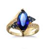 18K Gold Plated Shiny Half Full Diamond Marquise Cut Cubic Zirconia Sapphire Ring Red Garnet Gemstone Ring Eternity Engagement Wedding Band Ring for Women ST.208 (Yellow Gold/Blue Stone, 7) view 2