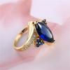 18K Gold Plated Shiny Half Full Diamond Marquise Cut Cubic Zirconia Sapphire Ring Red Garnet Gemstone Ring Eternity Engagement Wedding Band Ring for Women ST.208 (Yellow Gold/Blue Stone, 7) view 3