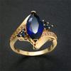 18K Gold Plated Shiny Half Full Diamond Marquise Cut Cubic Zirconia Sapphire Ring Red Garnet Gemstone Ring Eternity Engagement Wedding Band Ring for Women ST.208 (Yellow Gold/Blue Stone, 7) view 4