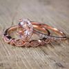 Koguxuix 18K Rose Gold Ring Set Pink Elegant Morganite CZ Crystal Gemstone Wedding Bridal Ring Set (6) view 4