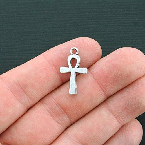 10 Ankh Charms Antique Silver Tone 2 Sided Cross Charm - Charms Pendants DIY for Necklace Bracelet Jewelry Making