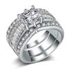 18K Rose Gold Shiny Full Diamond Ring Set AAA Square Cut Cubic Zirconia Eternity Band Rings CZ Diamond 3 Pcs Ring Set Wedding Engagement Anniversary Promise Rings Bridal Sets ST.233 (Silver, 7) view 2