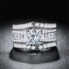 18K Rose Gold Shiny Full Diamond Ring Set AAA Square Cut Cubic Zirconia Eternity Band Rings CZ Diamond 3 Pcs Ring Set Wedding Engagement Anniversary Promise Rings Bridal Sets ST.233 (Silver, 7) view 3